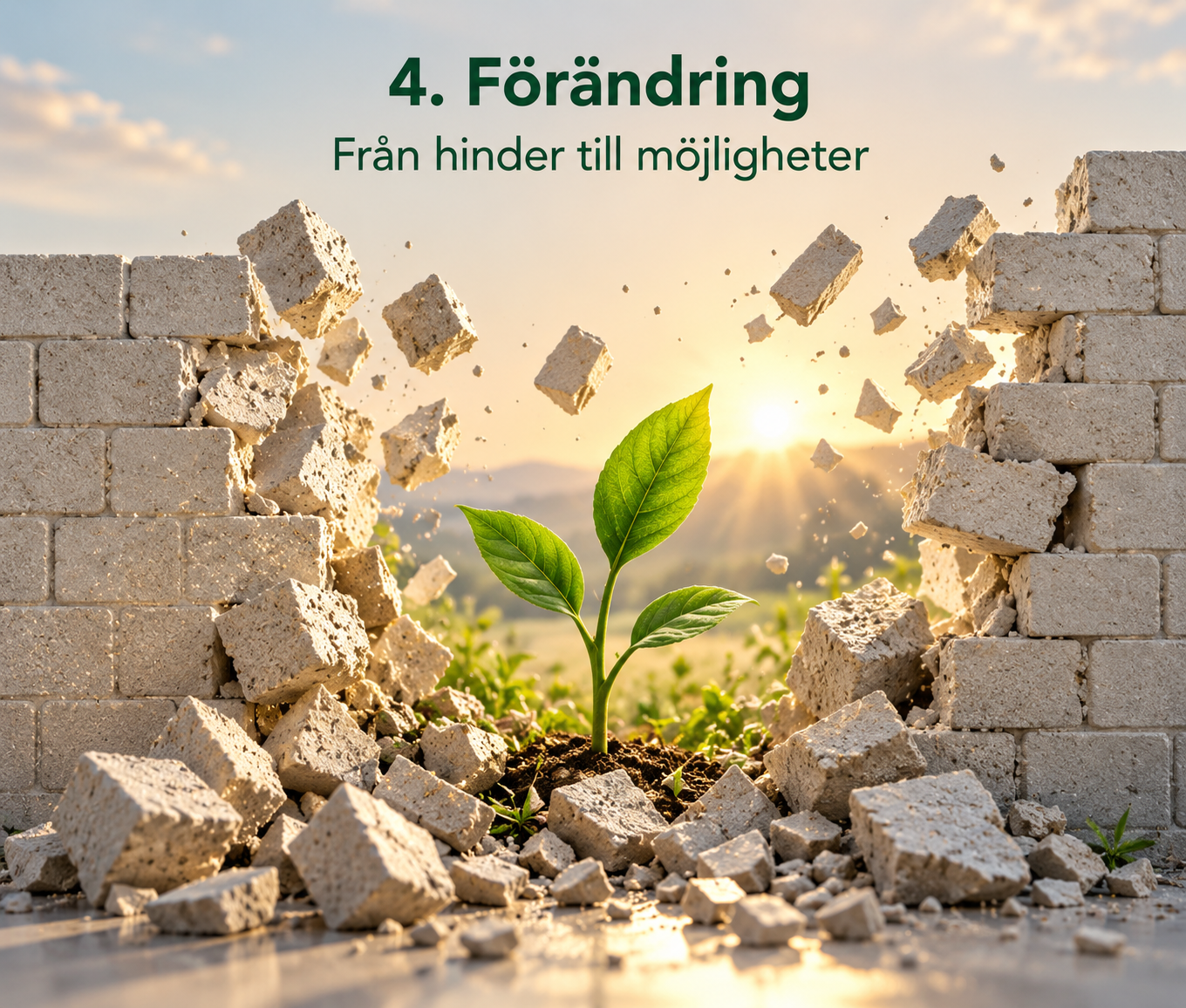 Grön växt som bryter fram genom en mur och symboliserar förändring, förbättring och nya möjligheter